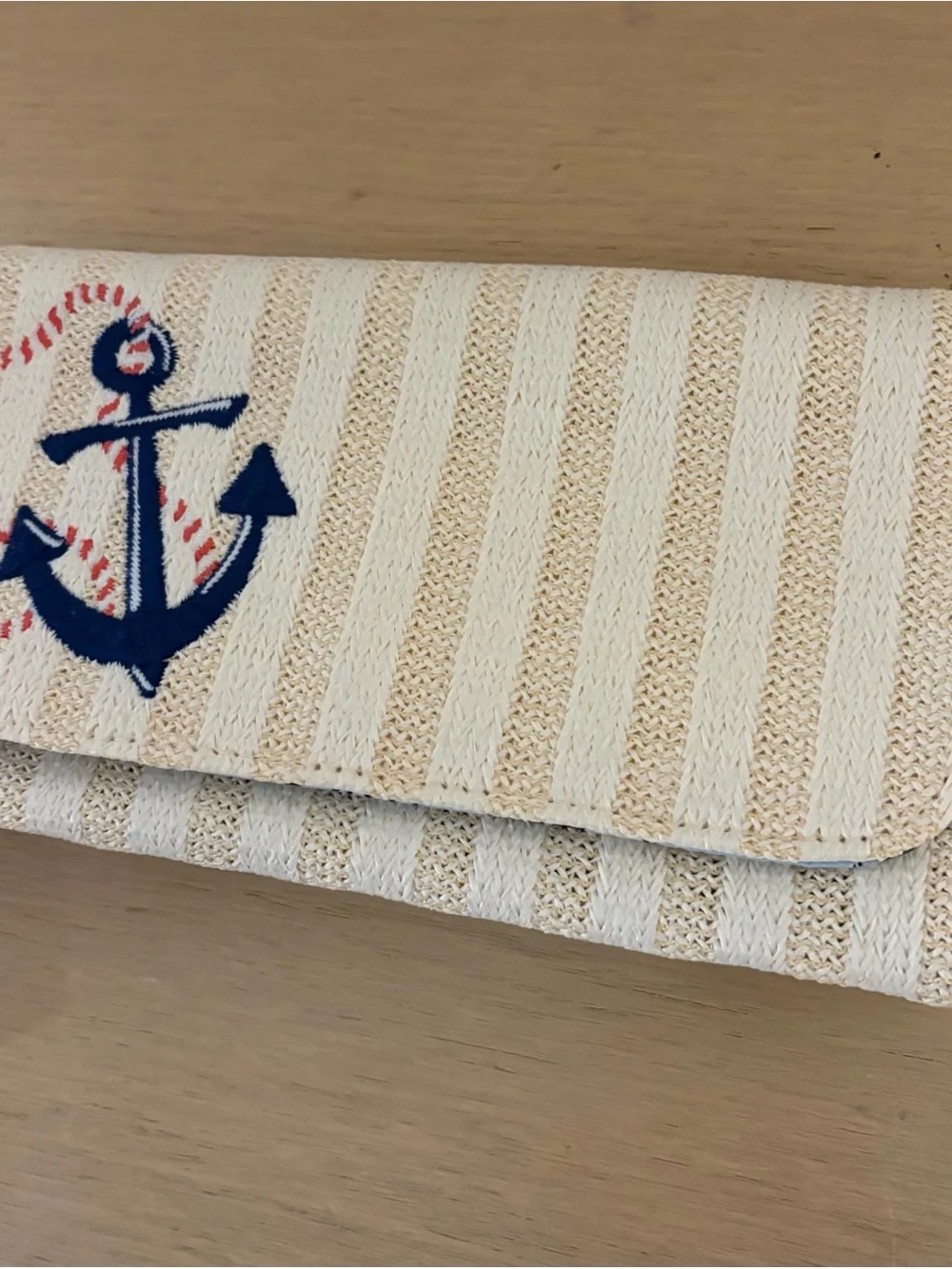 Vera Bradley Cream Striped Wristlet with Navy Anchor